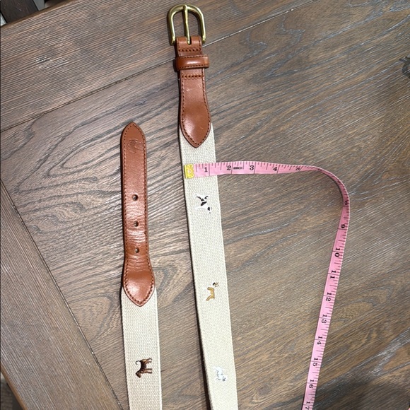 Brooks Brothers Brown and Cream Canvas Belt with Dogs Embroidery - Picture 1 of 7